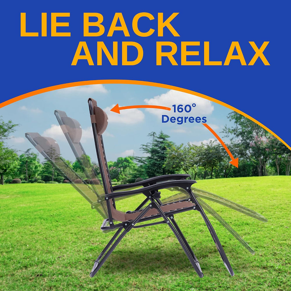SereneLife 2 Pack Zero Gravity Recliner Chairs with Table, Brown