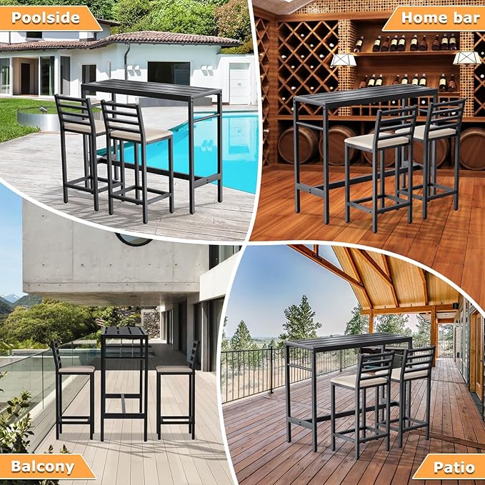 Outdoor Patio Bar Set 3 Piece,50" Rectangular Counter Height High Top Ba...