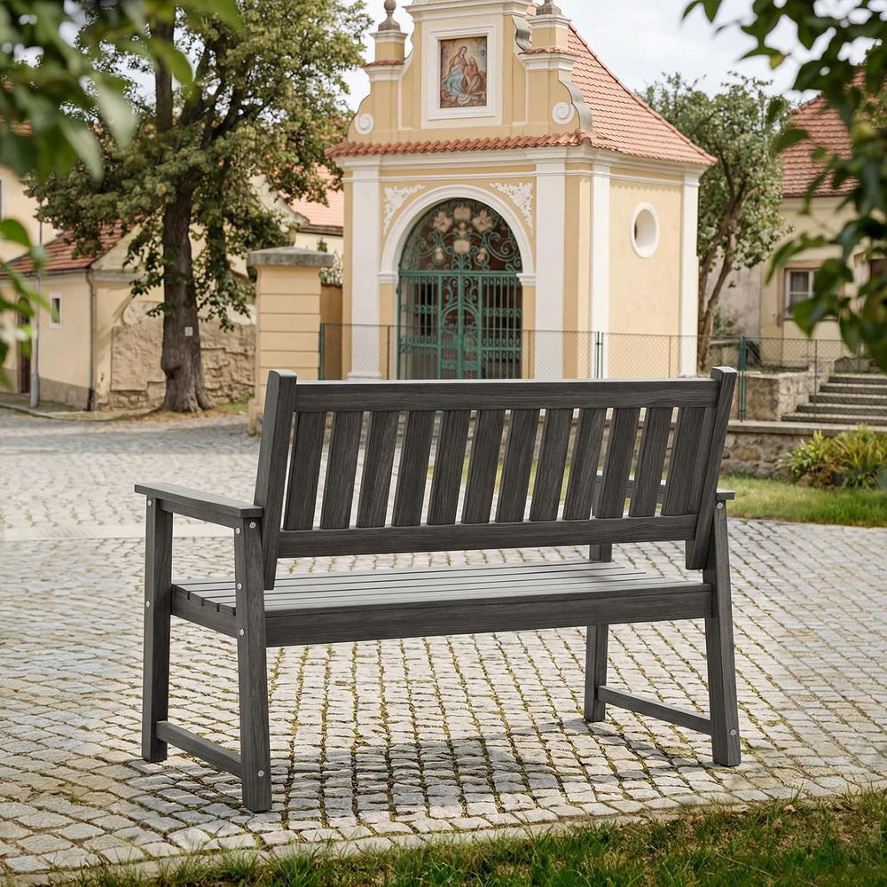 All Weather Poly Lumber Outdoor Garden Bench, 2-Person, Light Gray