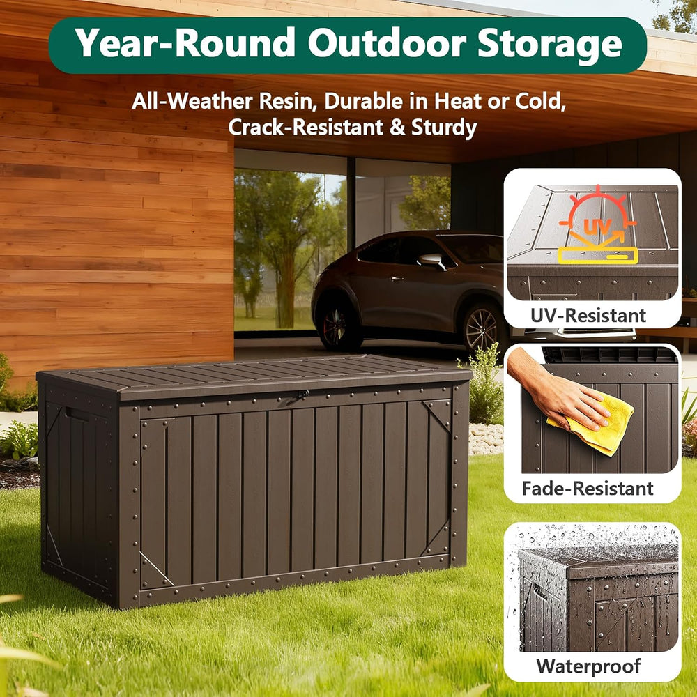 100 Gallon Outdoor Storage Box, Waterproof Resin Deck Box Organizer for Patio...
