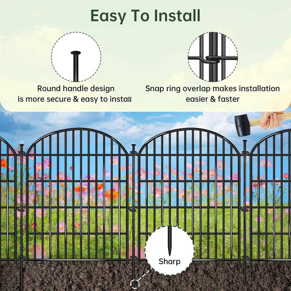 10 Panels No Dig Decorative Garden Fence, 33in(H) x 22ft(L) Animal Barrier, R...