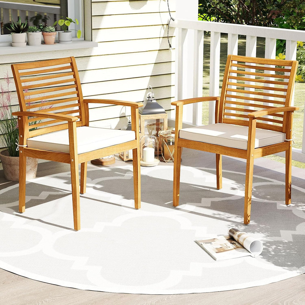 Tangkula Acacia Wood Patio Dining Chairs Set of 4 for Poolside Yard Garden