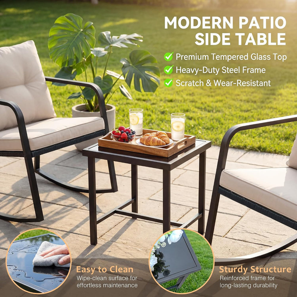 Flamaker Patio Chairs 3 Piece Wicker Rocking Chair Bistro Sets, White