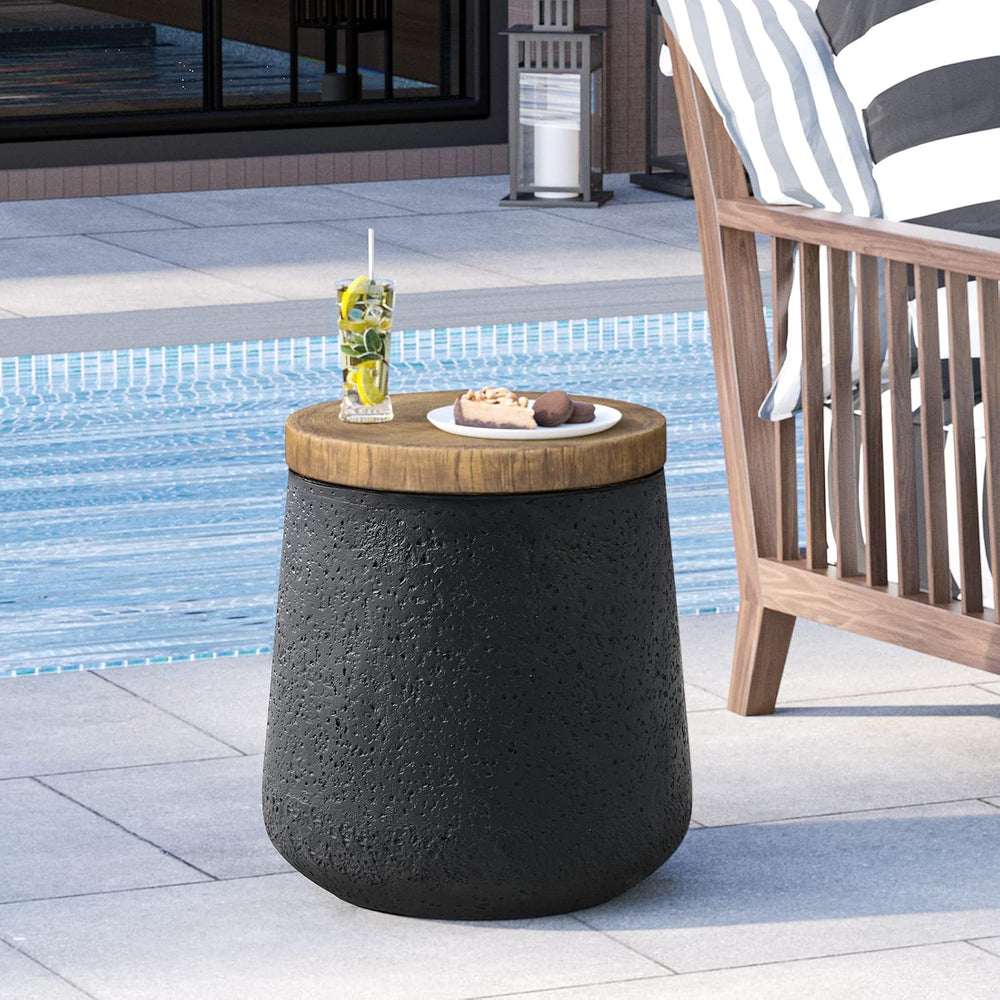 HOMPUS Concrete Outdoor Side Table Sets of 2, 2 Pieces Cylinder Shaped