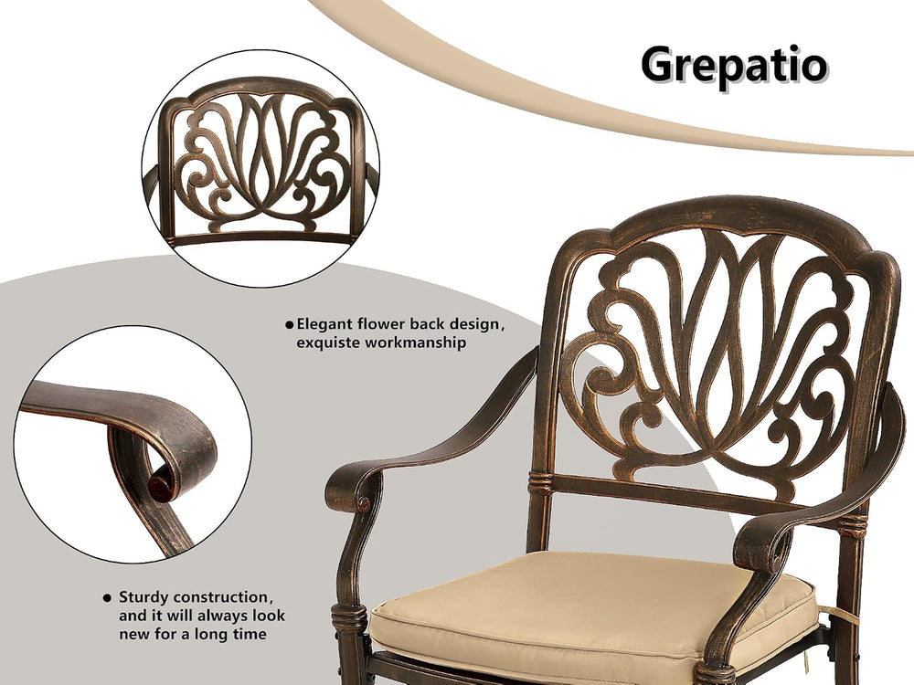 Grepatio 5 Piece Outdoor Dining Set Cast Aluminum Patio Dining Set Table and ...