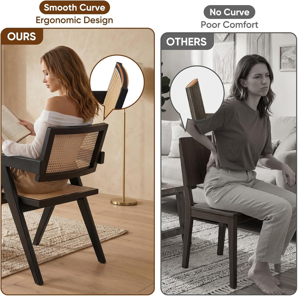 Accent Chairs Set of 2 Black Mid Century Modern Solid Wood Cane Armchairs