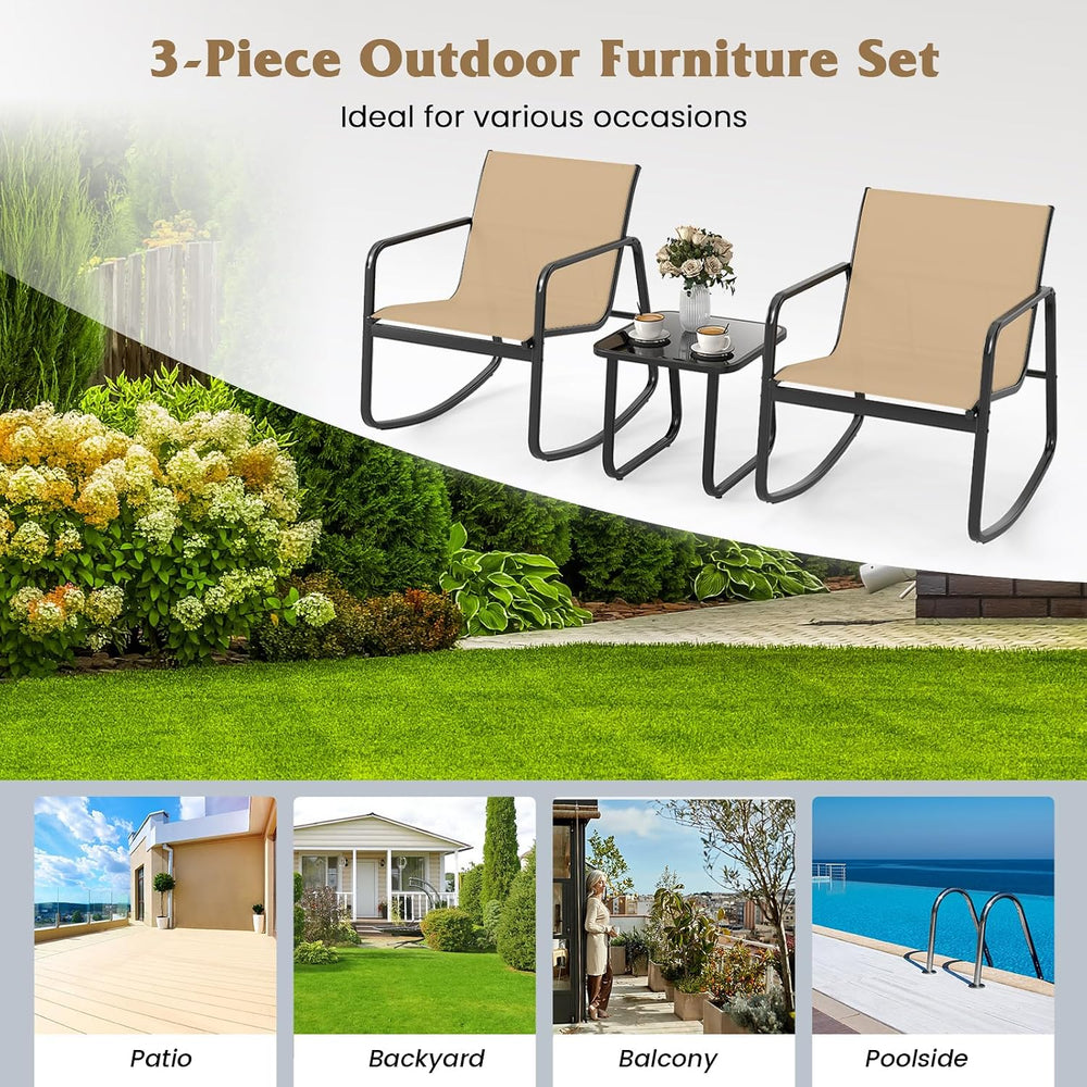 Tangkula 3 Piece Rocking Bistro Set, Patio Furniture Set with 2 Rocking Chair...