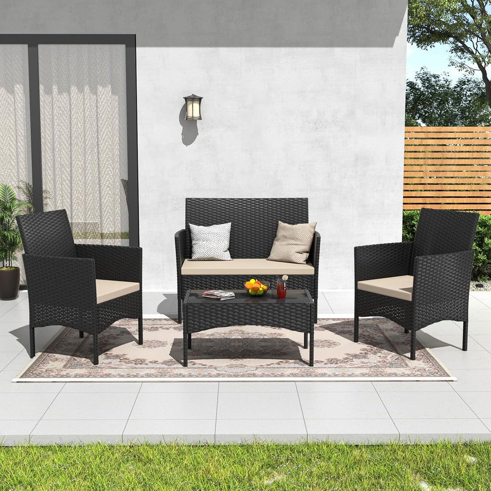 ALAULM Outdoor Patio Furniture Set, 4 Pieces Patio Conversation Set Wicker Ch...