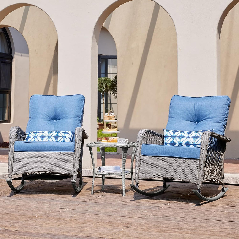 UDPATIO Rocking Outdoor Chair Patio Wicker Chair with Cushions, Lumbar Pillow...