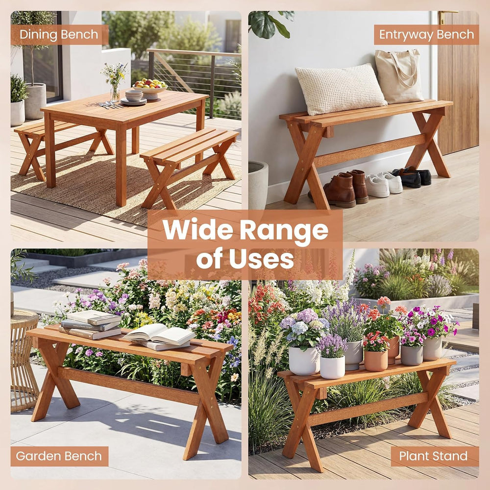 Tangkula Wood Backless Outdoor Bench, 2-Person Garden Bench, 1 Pack, Rustic