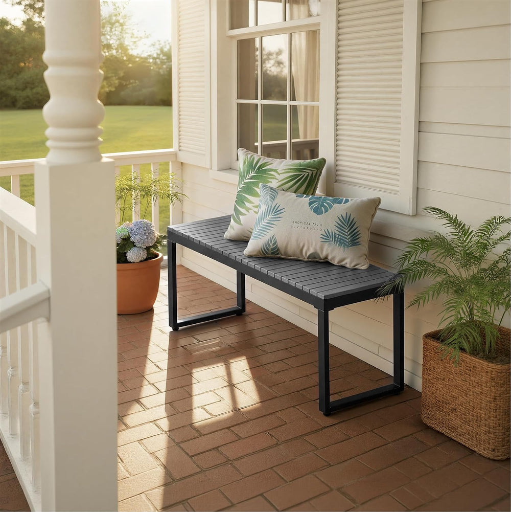 Weatherproof Outdoor Garden Bench, 2‑Person Patio Bench, Gray