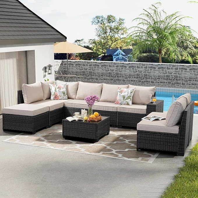 Jing's Villa 9-Piece Patio Furniture Set, All-Weather Outdoor Wicker Sect...