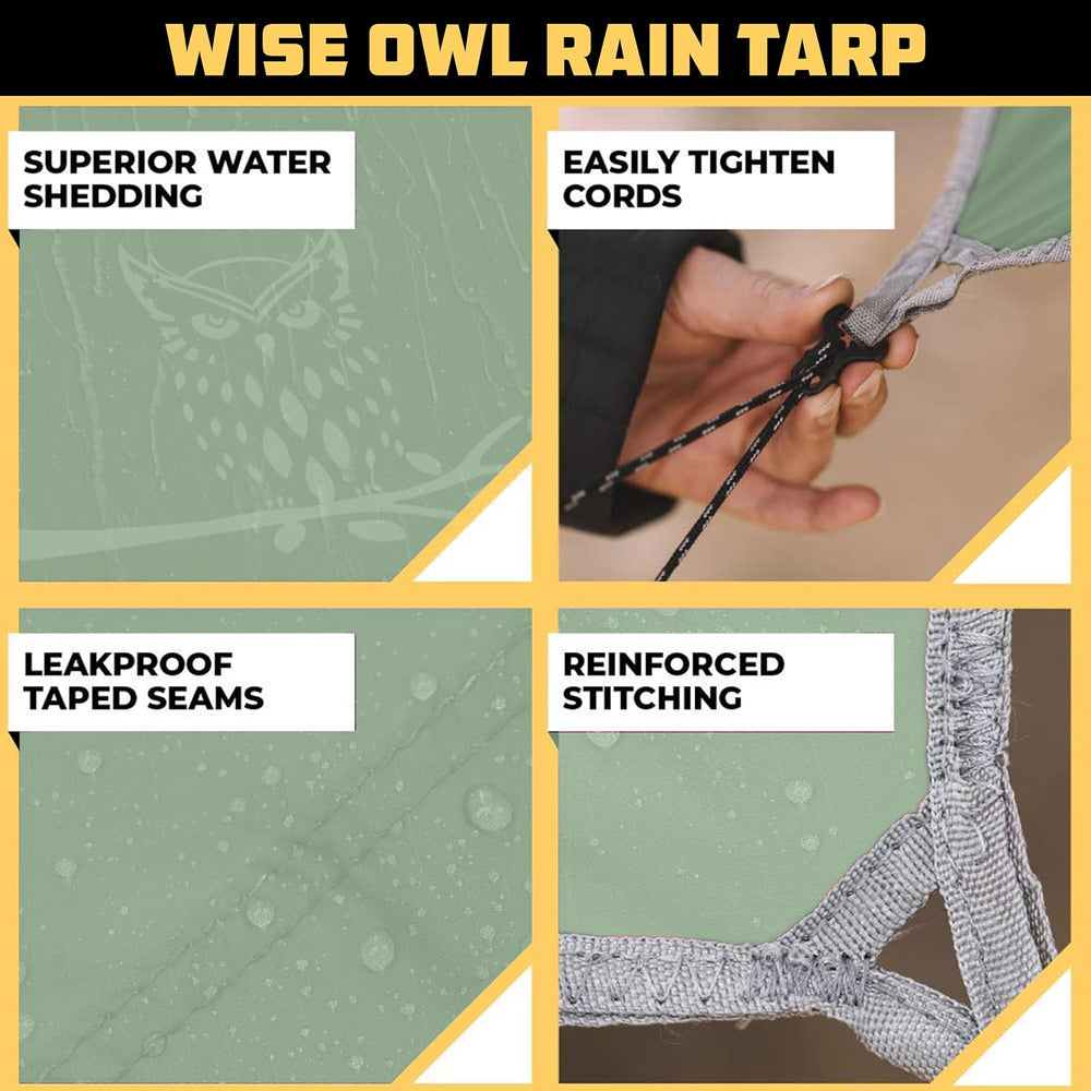 Wise Owl Outfitters Hammock Rain Fly – Waterproof Camping Tarp Cover with Ten...