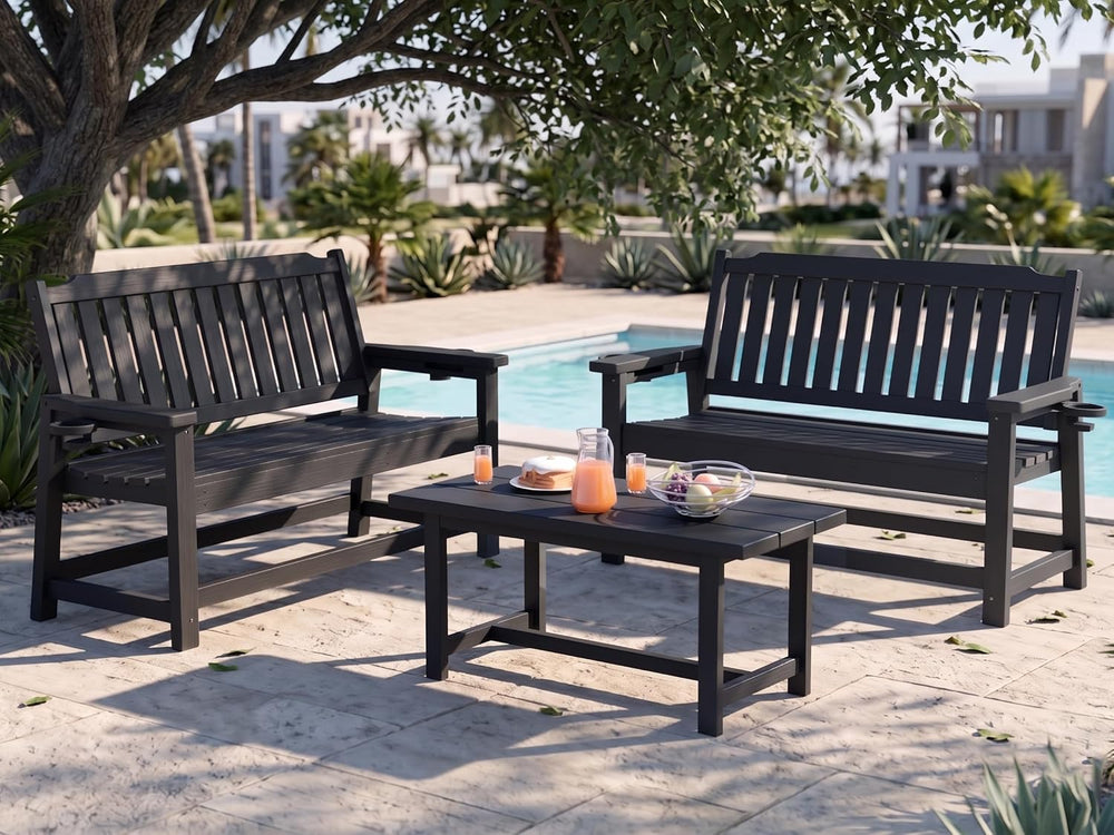WACASA 48" Outdoor Bench Set of 2, HDPE Weatherproof Porch Bench, 2-Pers...