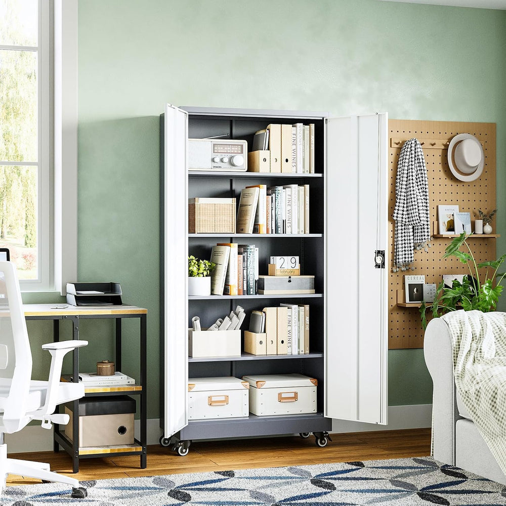 Metal Garage Storage Cabinets with Lock Door and Adjustable Shelves, Steel To...