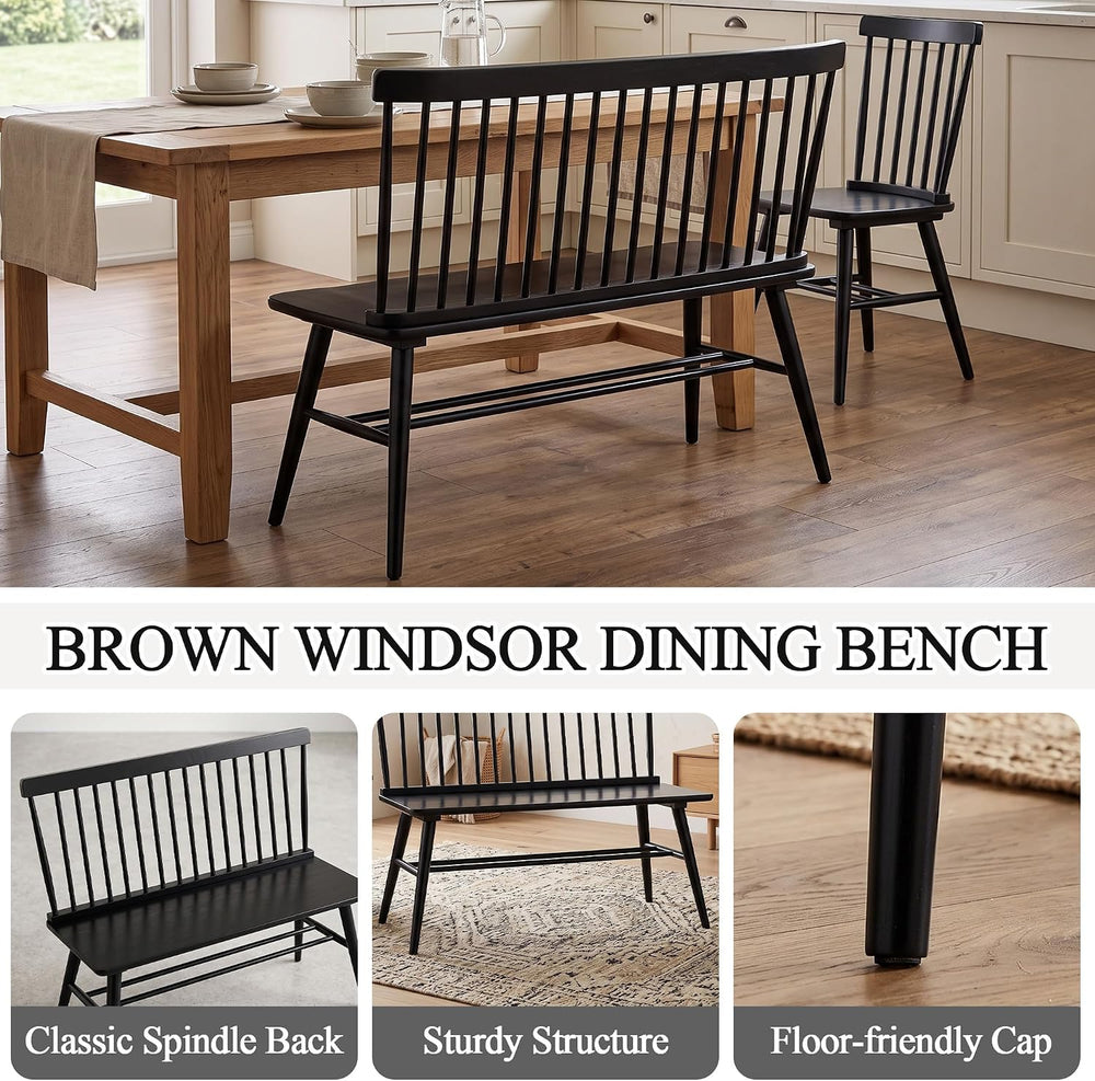 DUHOME Entryway Bench, Black Dining Bench with Spindle Back