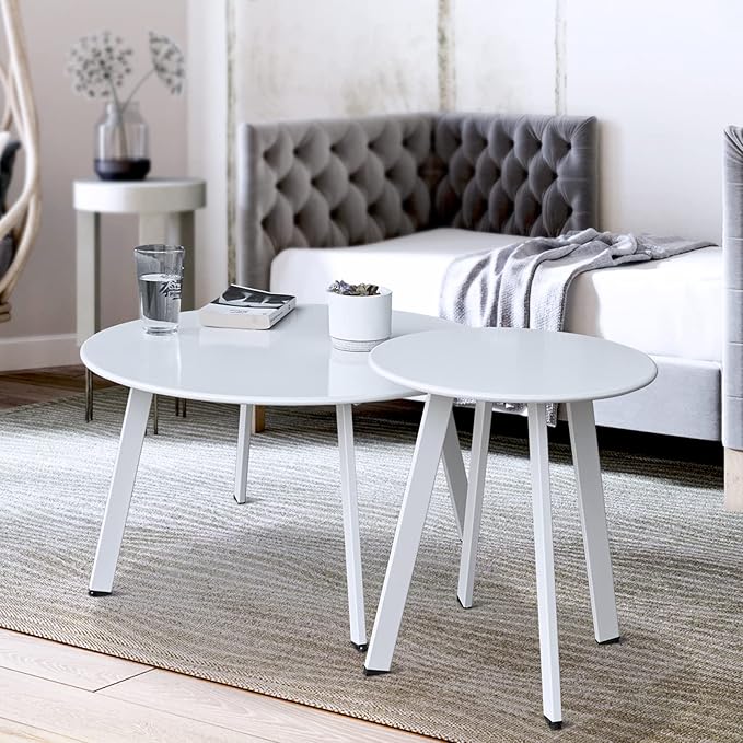 Patio Outdoor Coffee Table Set of 2 - Weather Resistant Outdoor Round End Tab...