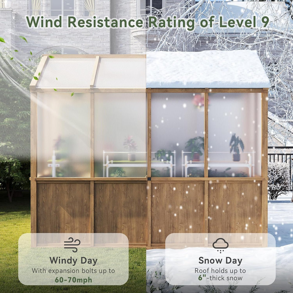 Aoxun 6x8 FT Wooden Greenhouse for Outdoors, 6MM Thick Polycarbonate Panel, W...