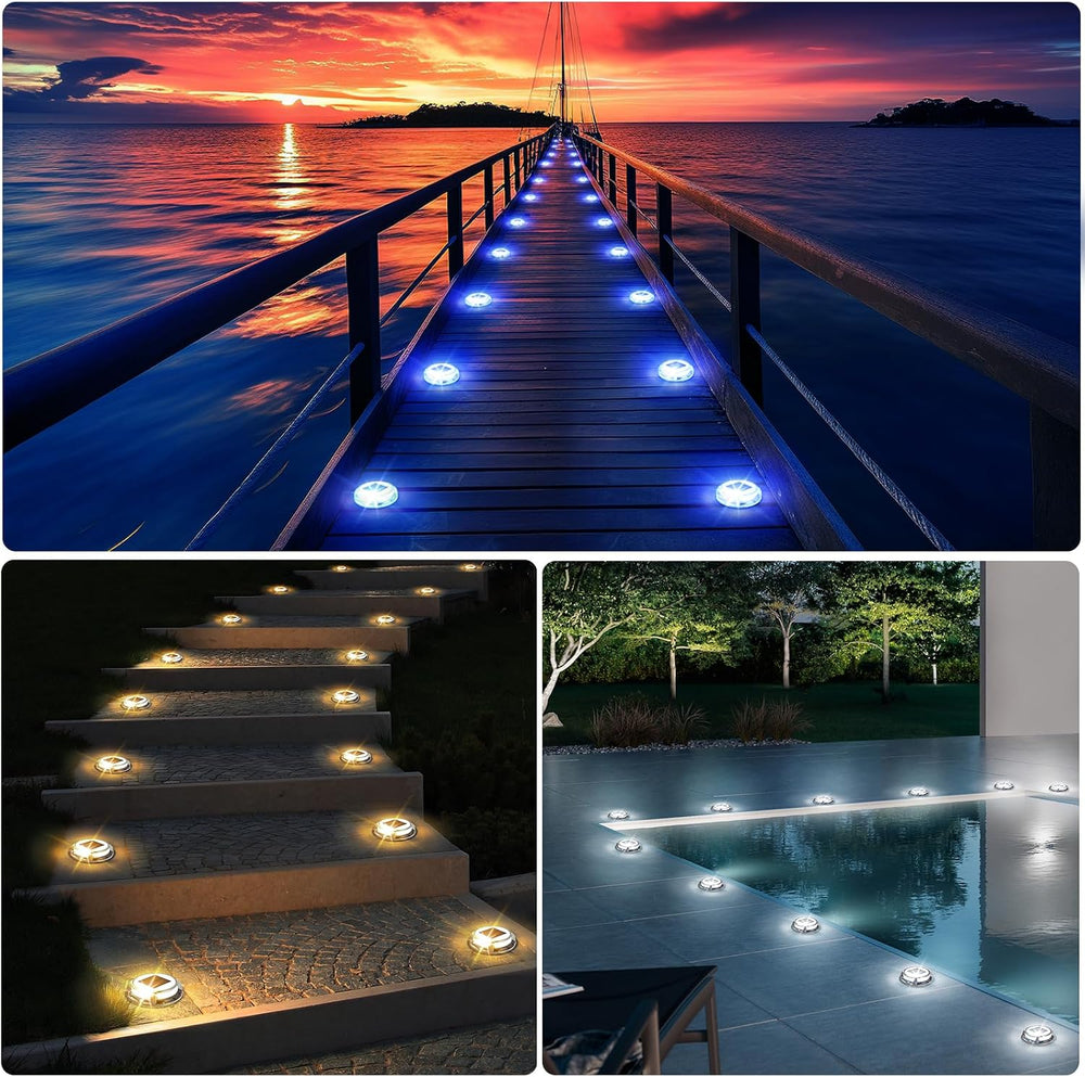 Quntis Solar Deck Lights Outdoor 12 Pack, 3 Color Modes Solar Driveway Lights...