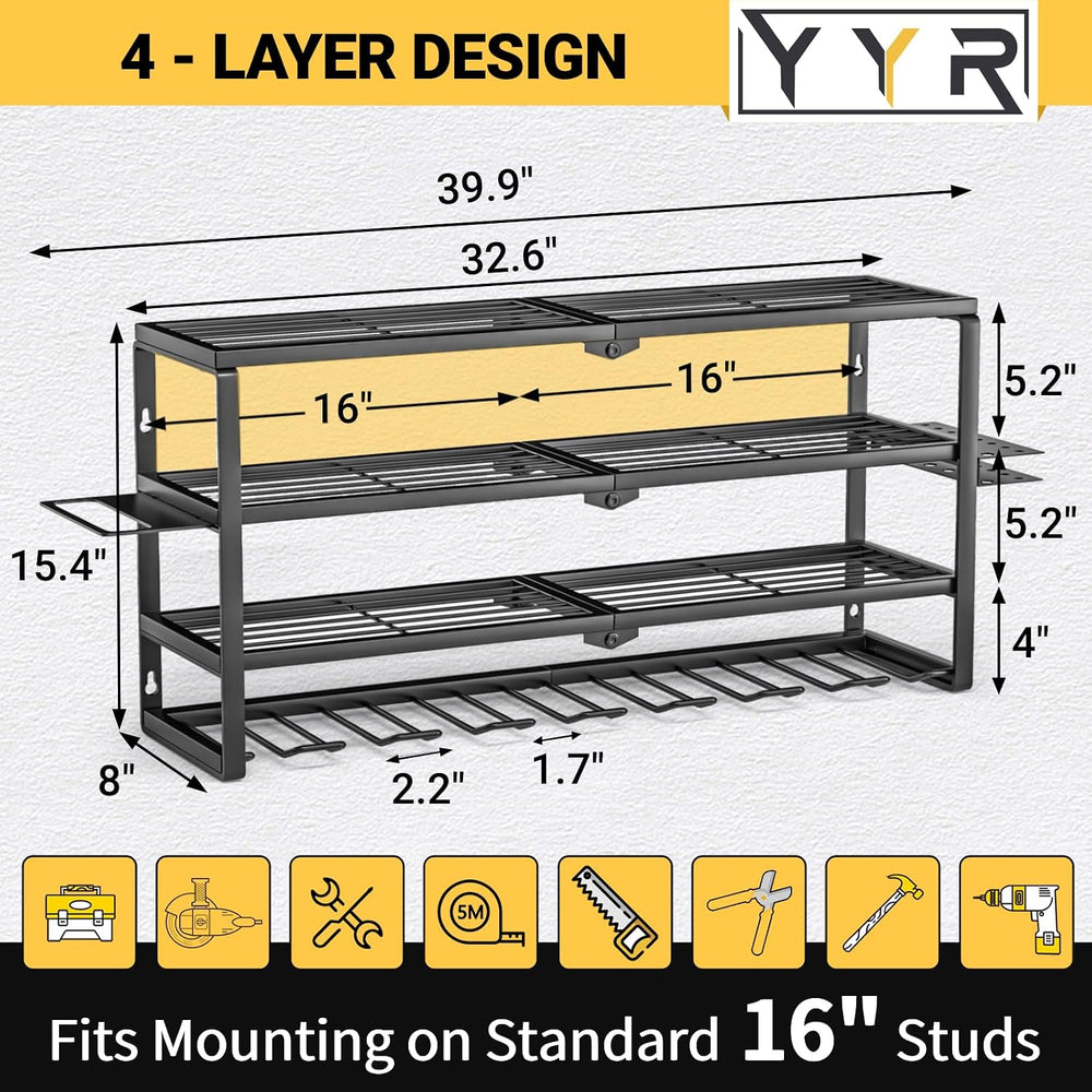 YYR 4 Layer Power Tool Organizer Wall Mount, Cordless Drill Hanger Storage Ra...