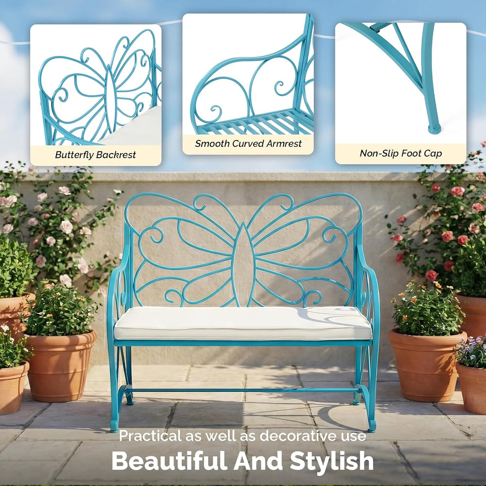 VINGLI 38.7in Cast Iron Outdoor Bench with Cushion, All Weather Resistant Met...