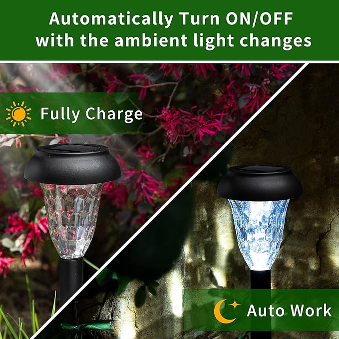 GIGALUMI 12 Pack Solar Lights Outdoor Waterproof, Cool White Pathway Lights S...