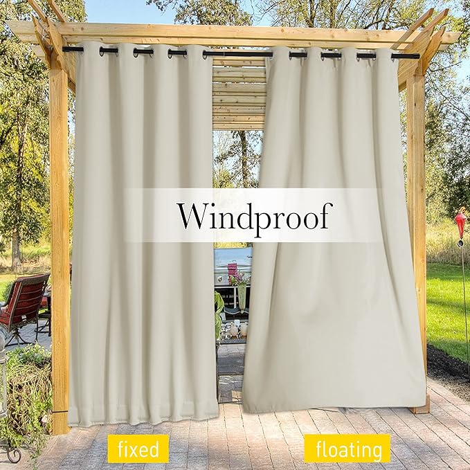 NICETOWN 2 Panels Outdoor Curtains for Patio Waterproof & Windproof, Ther...