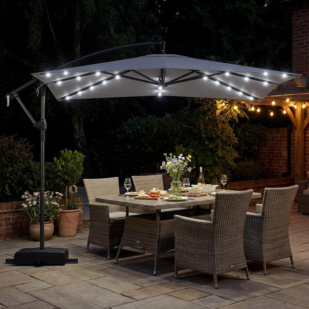 Tangkula 8x8 FT Solar Patio Umbrella with Base Included, Square Offset Cantil...