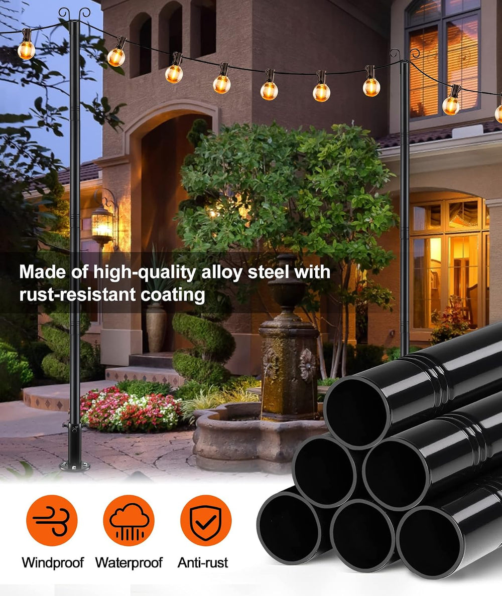 2 Pack String Light Poles, 12 ft Adjustable Deck Light Poles for Outside