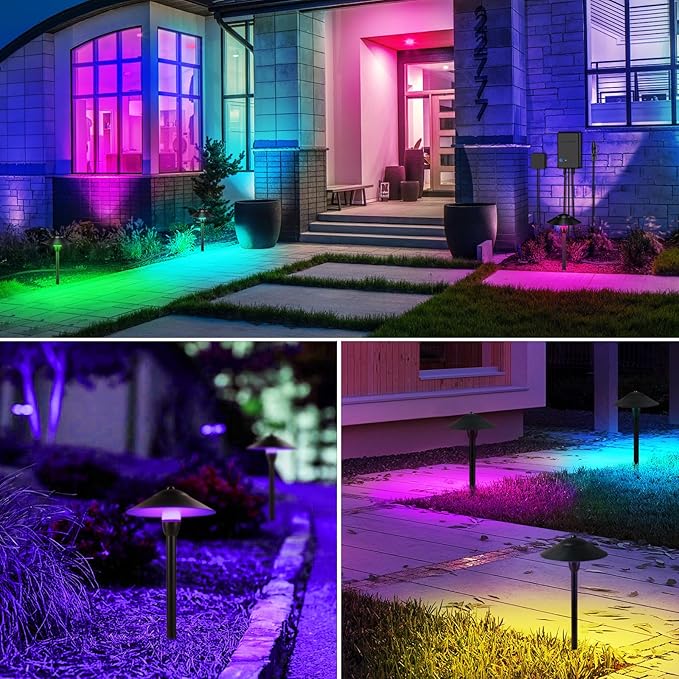 SUNVIE All-in-One RGBW Landscape Lighting Kit, 8 Pack Color Changing Low Volt...