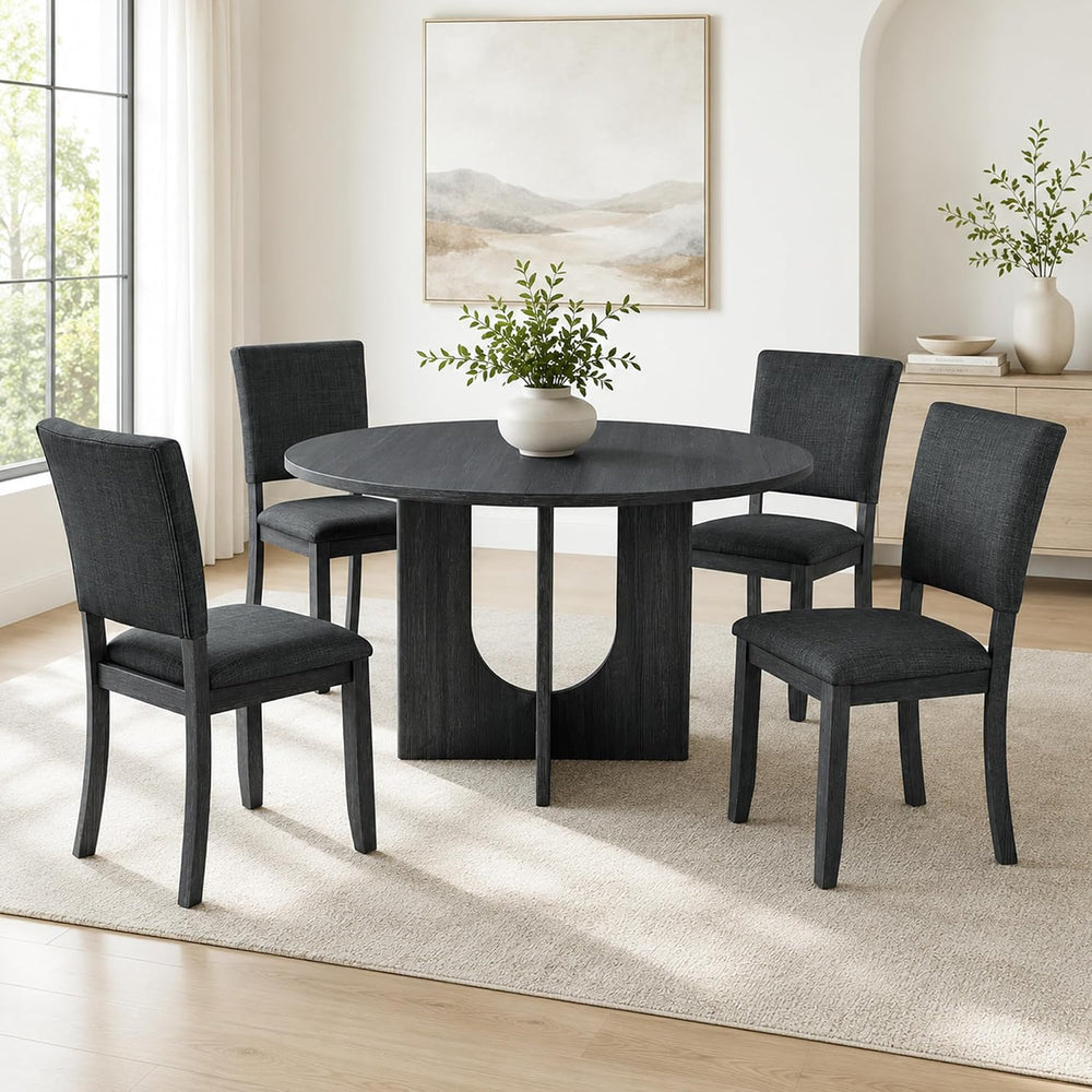 Round Dining Table Set for 4, 47" Round Tabletop, Dark Gray