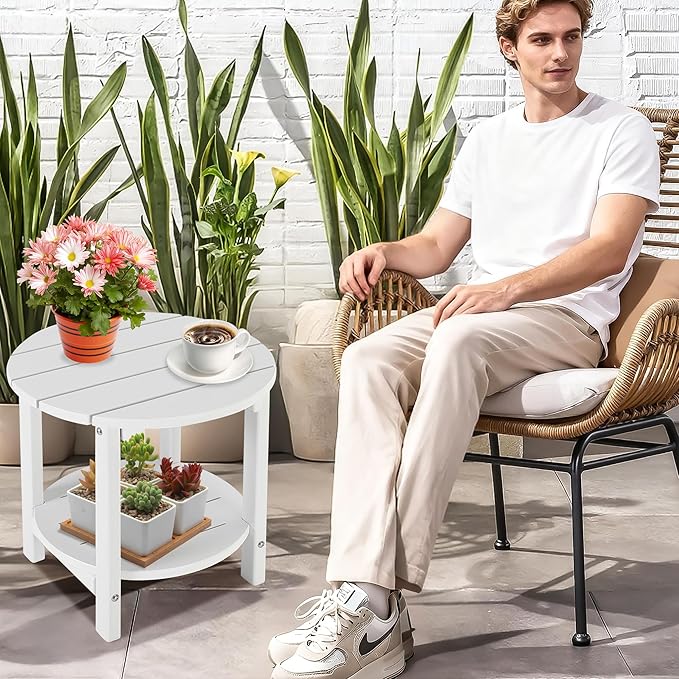 LZRS Round Adirondack Side Table Double End Table, Outdoor Side Tables for Pa...