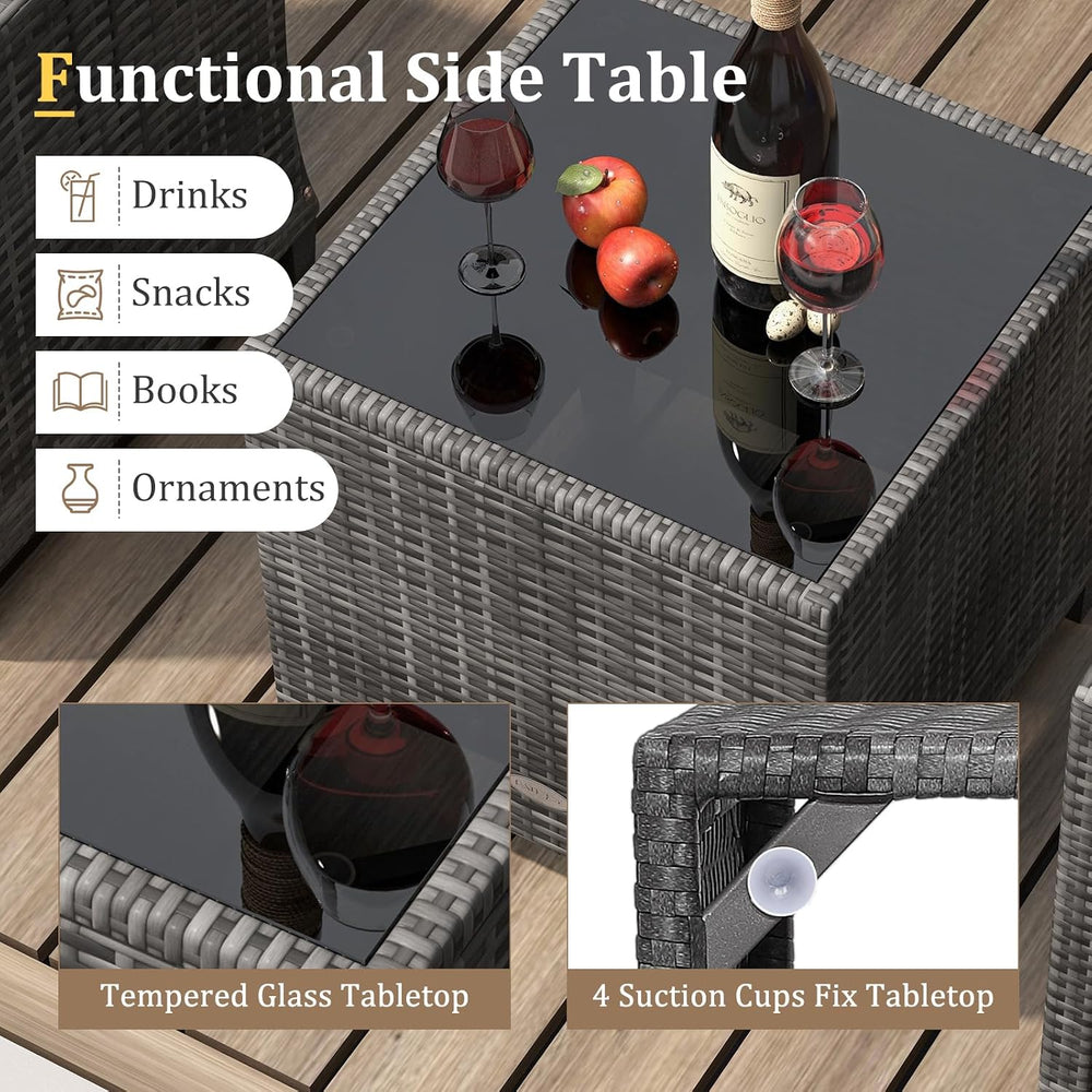 KOTEK 3 Piece Patio Furniture Set, Outdoor PE Rattan Conversation Set with Wa...