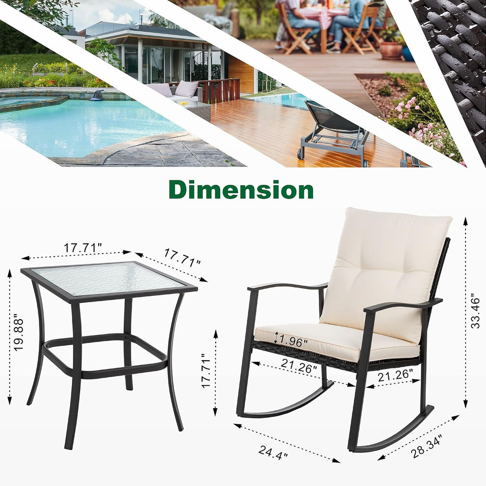 Shintenchi Outdoor 3-Piece Rocking Bistro Set,Wicker Patio Furniture Porch Ch...