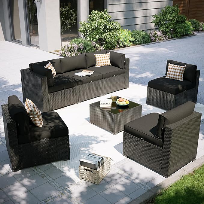Aoxun Patio Furniture Set, 7 Piece Outdoor Sectional Sofas with Waterproof Co...