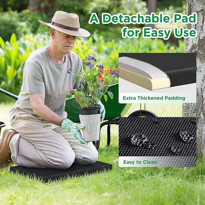 10.8” Wide Garden Kneeler and Seat, Heavy Duty Foldable Gardening Stool with ...