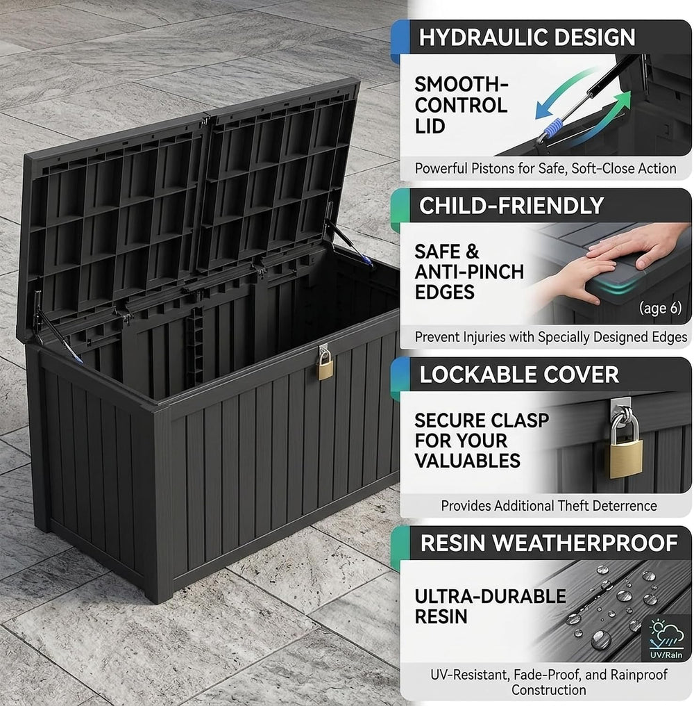 270 Gallon Lockable Resin Outdoor Storage Box, Waterproof & Weather Resis...