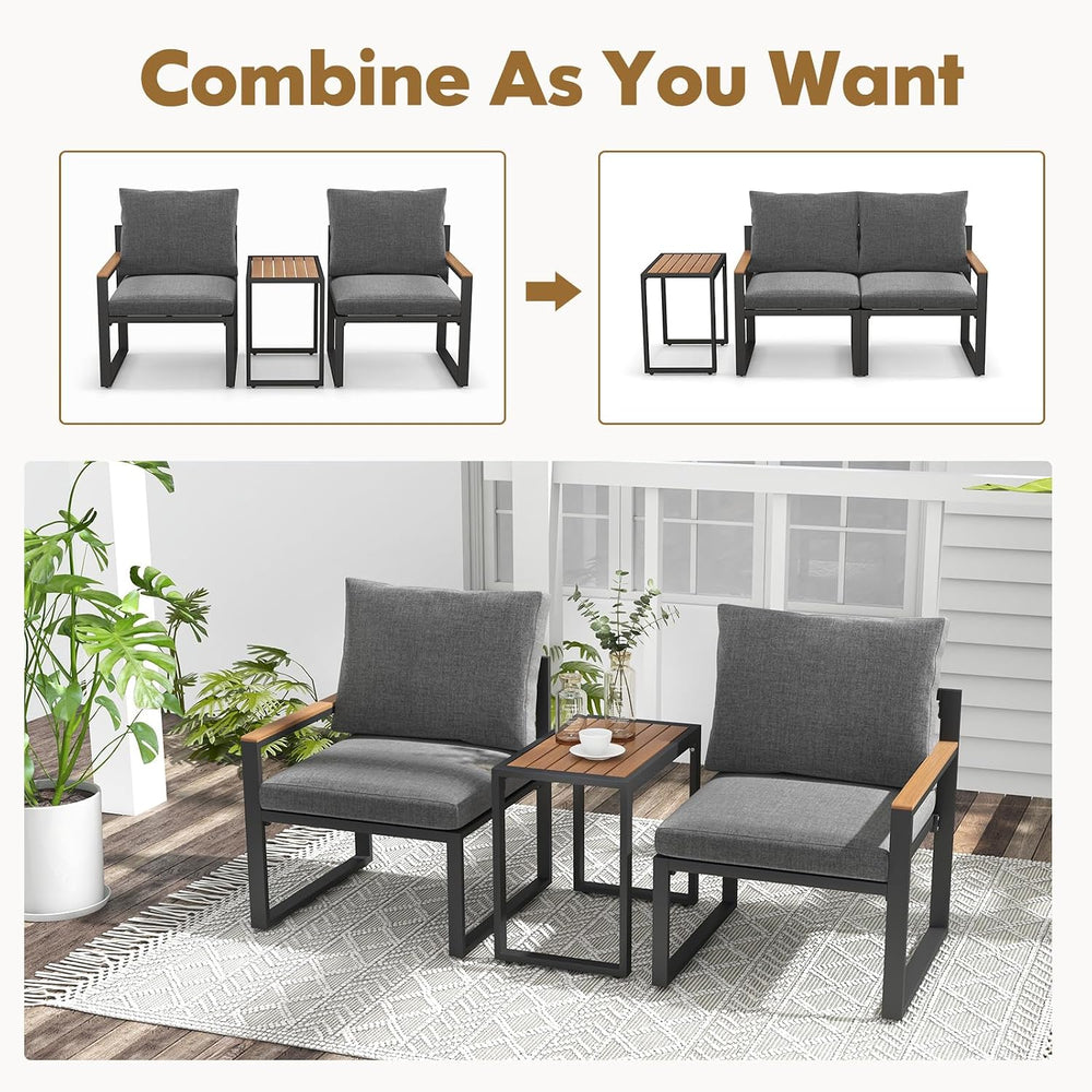 Tangkula 3 Pieces Patio Furniture Set, Aluminum Frame Weatherproof Outdoor Co...