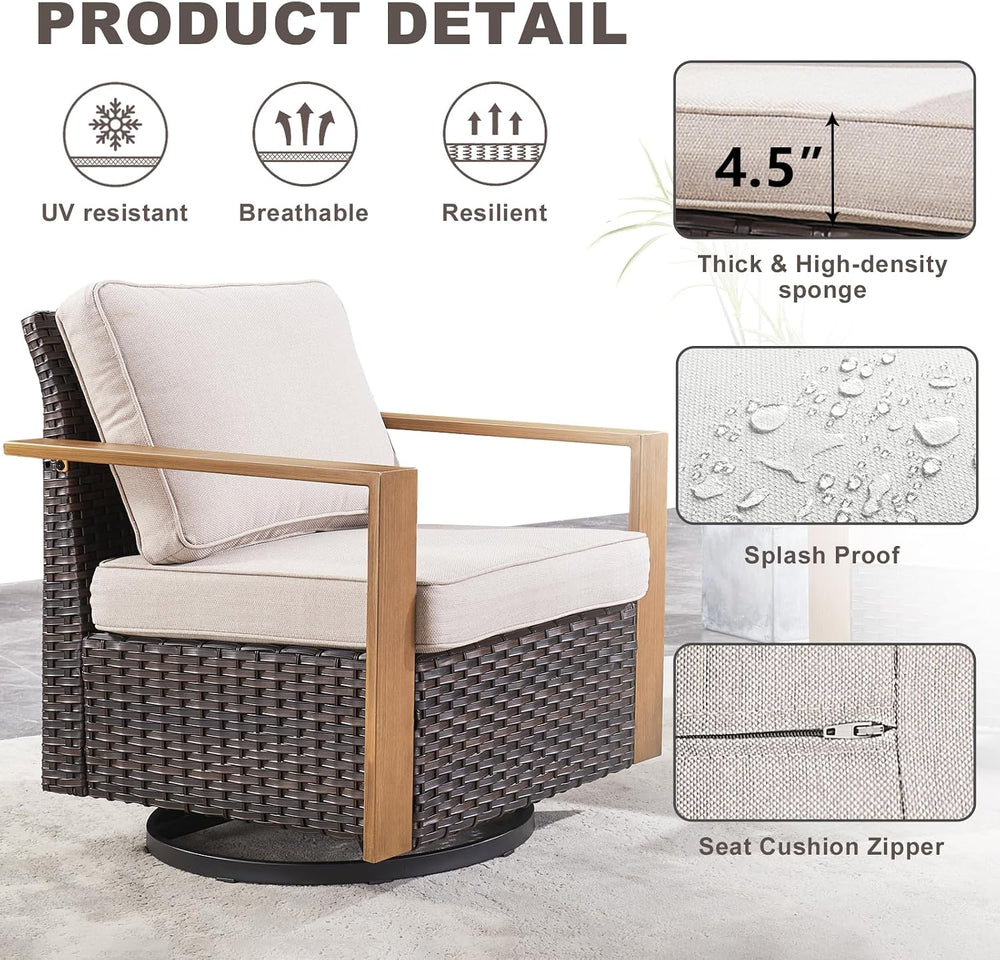 Brown Outdoor Wicker Patio Furniture Set of 7 with Ottomans, Rattan Couch