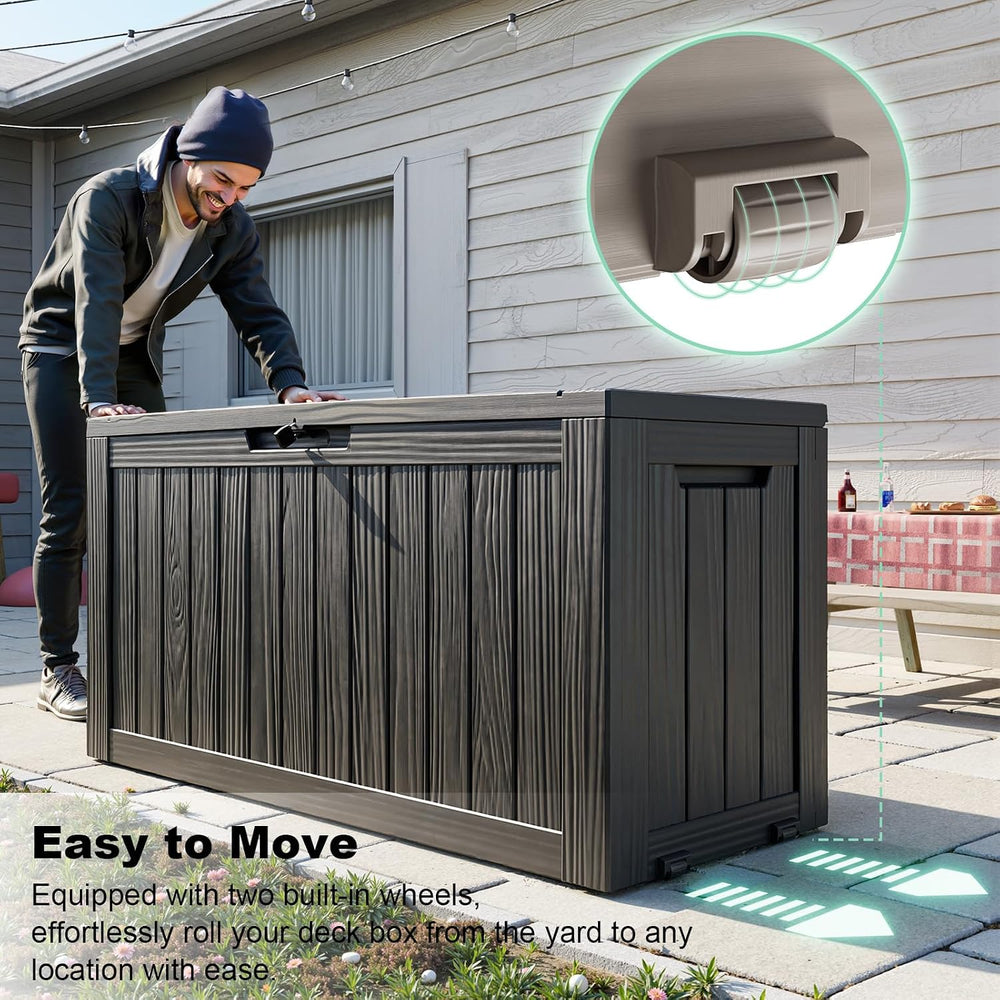 Vixzen 90 Gallon Deck Boxes Outdoor Waterproof, Lockable Resin Storage Box wi...
