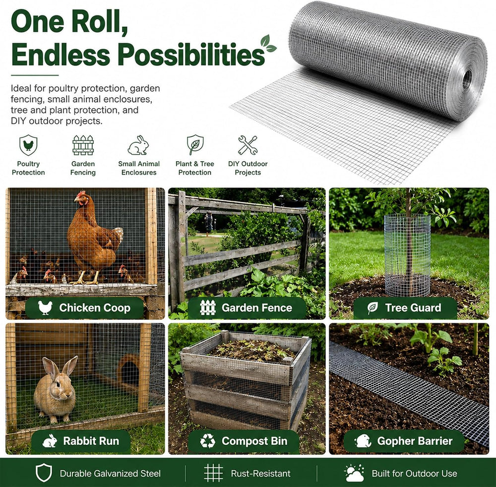 Hardware Cloth 1/2 in. x 4 ft. x 100 ft. 19-Gauge | Wire Mesh Roll, Chicken W...