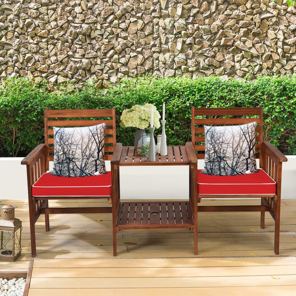 Tangkula Acacia Wood Loveseat, 3pcs Outdoor Table Chairs Set, Patio Conversat...