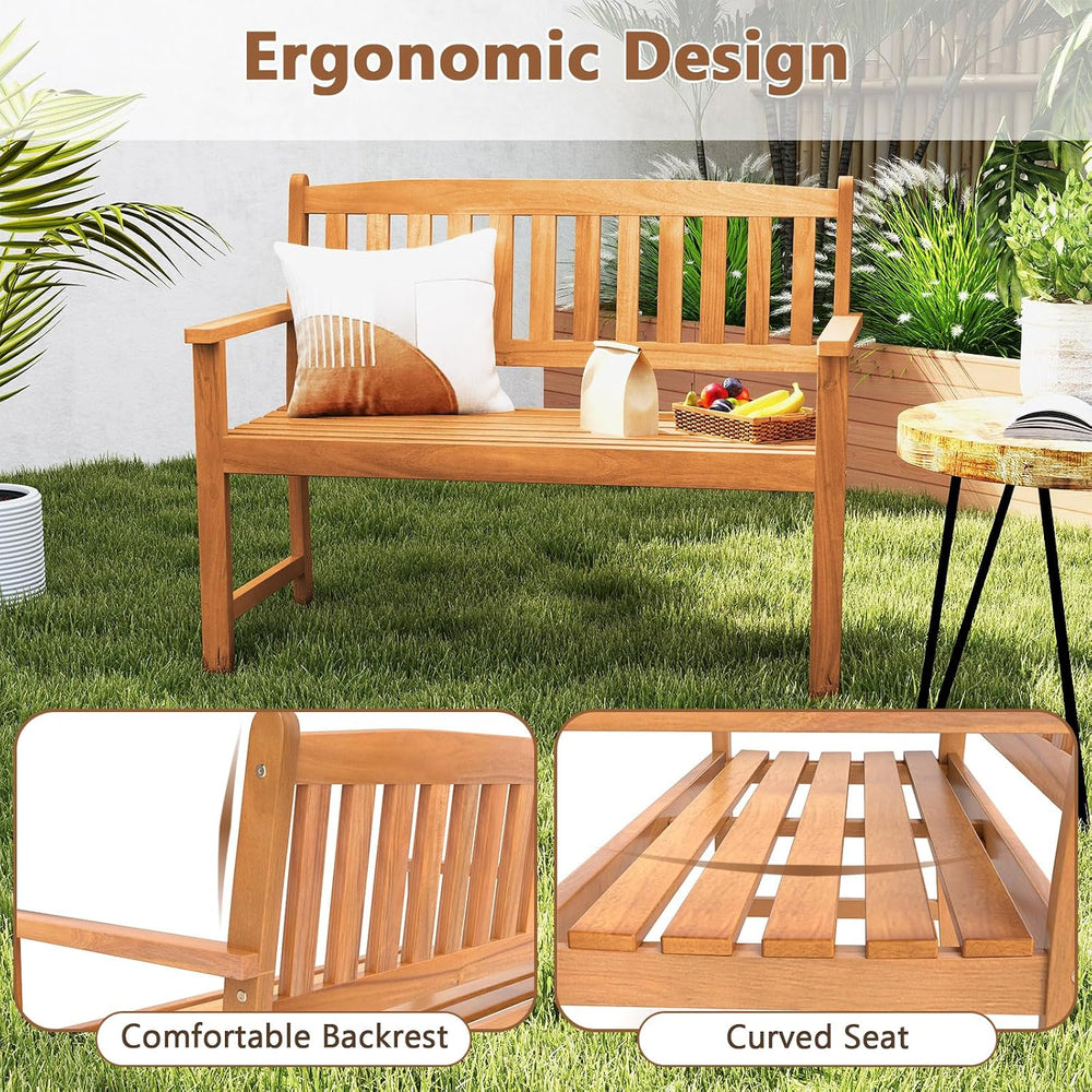 COSTWAY Wooden Bench Outdoor, Sturdy Outdoor Acacia Wood Bench
