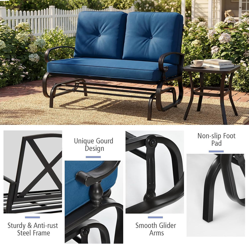 GIANTEX Outdoor Glider Bench, Patio 2 Person Loveseat with Removable Cushion,...