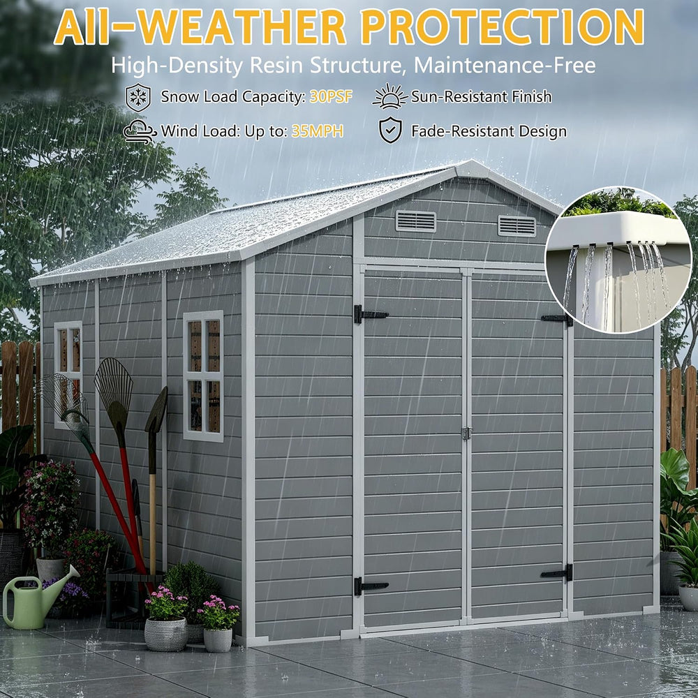 PIPLEO 8x10 FT Resin Outdoor Storage Shed with Floor