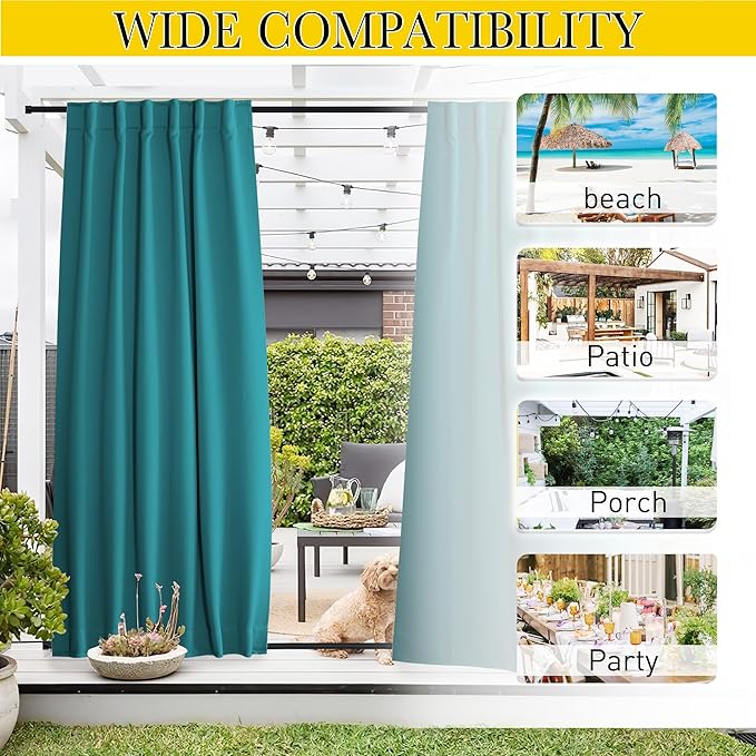 NICETOWN 2 Panels Outdoor Curtains Waterproof Pocket & Back Tab on Top &a...