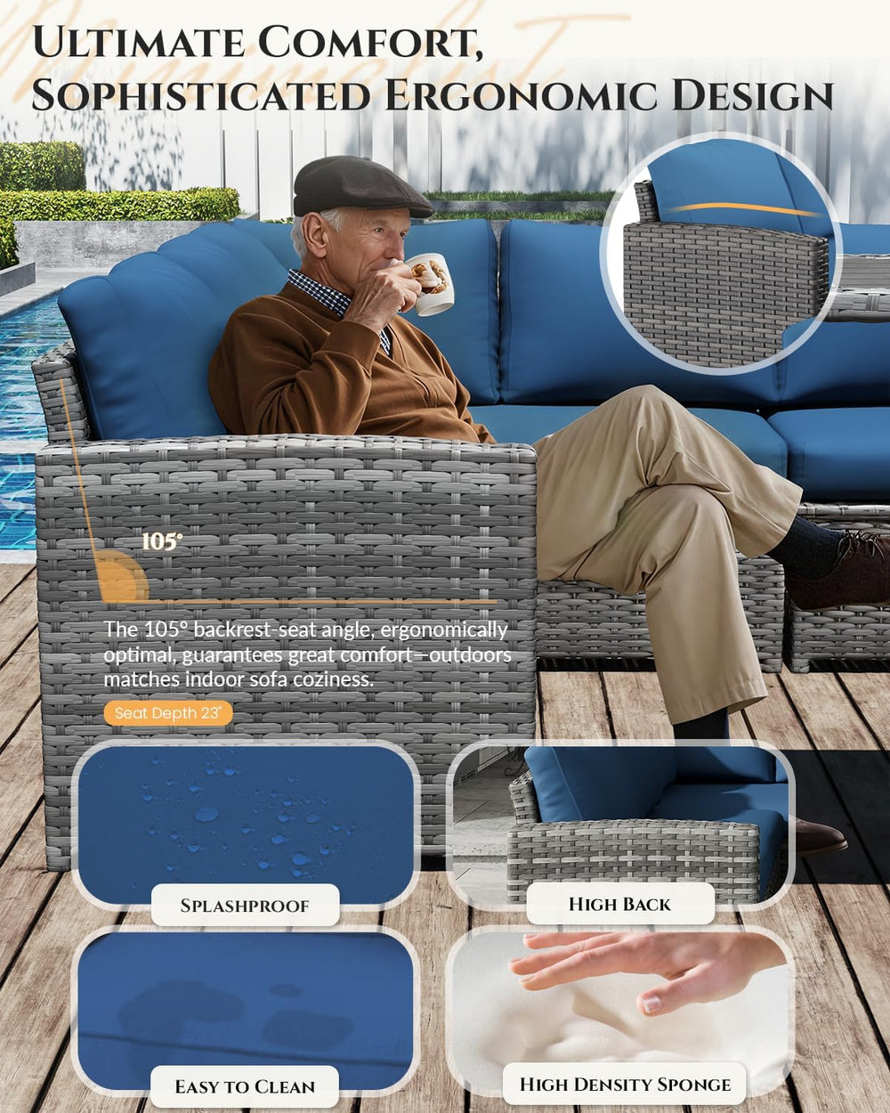 7 Pieces Patio Furniture Set, Outdoor Sectional Sofa Conversation Set, All We...