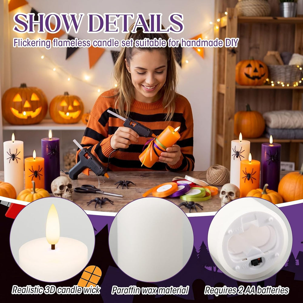 Retisee 9 Pcs Halloween Flameless Pillar Candle with Remote Halloween Decor