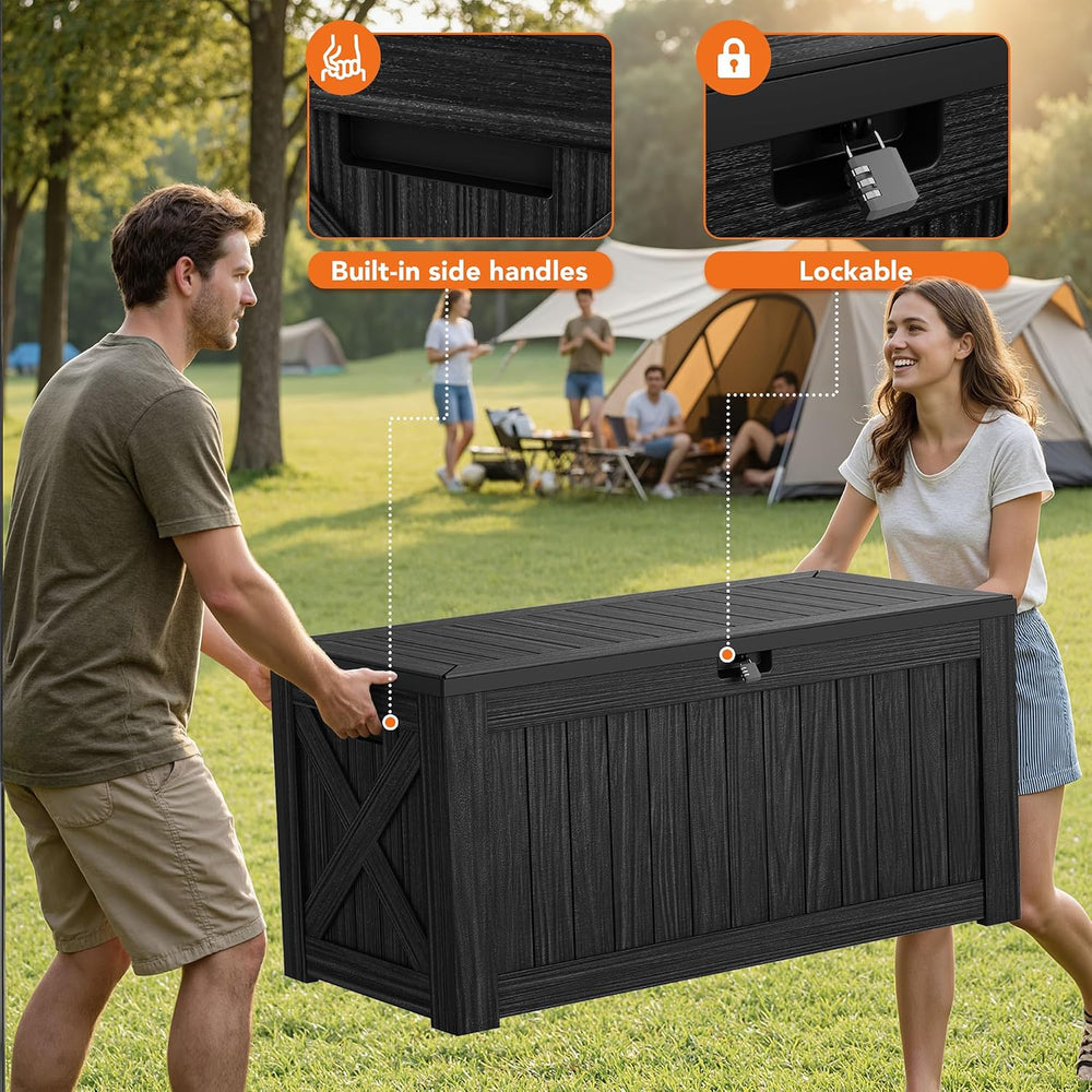 130 Gallon Deck Box Outdoor Indoor Waterproof Storage Box, Black