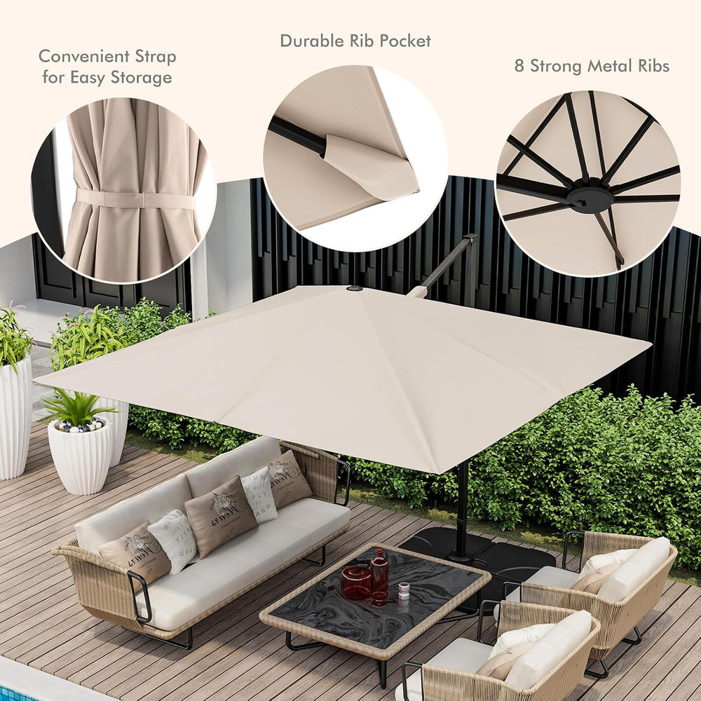 Tangkula 9.5 FT Cantilever Patio Umbrella, Outdoor Square Offset Umbrella wit...